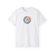 Divine Chakra Rainbow Om Mandala Yoga Tee - Spiritual Alignment - White - front