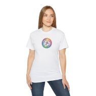 Divine Chakra Rainbow Om Mandala Yoga Tee - Spiritual Alignment - White - person 1 front