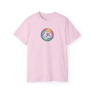 Divine Chakra Rainbow Om Mandala Yoga Tee - Spiritual Alignment - Light Pink - front