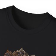 Sacred Lotus Bloom Unisex Ultra Cotton Zen Tee - Black - front collar closeup