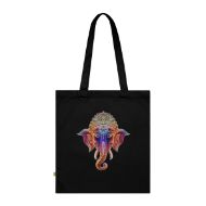Vibrant Ganesha Organic Cotton Tote Bag | Mindful Living, Eco-Chic Style - Black - front