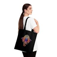 Vibrant Ganesha Organic Cotton Tote Bag | Mindful Living, Eco-Chic Style - Black - on person