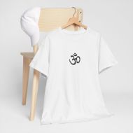 Sacred Om Symbol Yoga & Meditation Tee - White - hanging 3