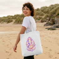Ganesha Pastel Art Tote Bag | Spiritual Wisdom & Zen Carry-All - White - front