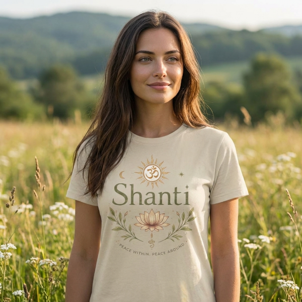 Shanti lotus illustration Tee | Om symbol, calming nature design - Sand